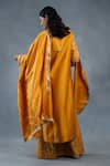 Shop_RICHA AHLUWALIA_Mustard Chanderi Gota Patti, Fringe Round Neck Stripe Kurta Palazzo Set _at_Aza_Fashions