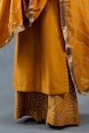 RICHA AHLUWALIA_Mustard Chanderi Gota Patti, Fringe Round Neck Stripe Kurta Palazzo Set _Online_at_Aza_Fashions