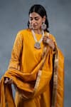 Buy_RICHA AHLUWALIA_Mustard Chanderi Gota Patti, Fringe Round Neck Stripe Kurta Palazzo Set _Online_at_Aza_Fashions