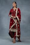 Buy_RICHA AHLUWALIA_Red Chanderi Gota Patti, Zari, Sequins, Embroidery, And Zardozi Buti Kurta Set _at_Aza_Fashions