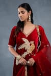 Buy_RICHA AHLUWALIA_Red Velvet, Silk, Organza Bird Kurta Set With Patiyala Salwar And Dupatta _Online_at_Aza_Fashions