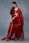 Shop_RICHA AHLUWALIA_Red Velvet, Silk, Organza Bird Kurta Set With Patiyala Salwar And Dupatta _Online_at_Aza_Fashions