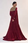 Shop_RICHA AHLUWALIA_Burgundy Cotton, Silk Embroidery, Zari Zardozi And Thread Mulmul Jalabiya Set _at_Aza_Fashions