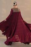 Buy_RICHA AHLUWALIA_Burgundy Cotton, Silk Embroidery, Zari Zardozi And Thread Mulmul Jalabiya Set _Online_at_Aza_Fashions