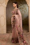 RICHA AHLUWALIA_Blush Organza, Satin, Mughal Floral Thread And Zardozi Saree Set _Online_at_Aza_Fashions