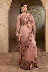 Buy_RICHA AHLUWALIA_Blush Organza, Satin, Mughal Floral Thread And Zardozi Saree Set _Online_at_Aza_Fashions