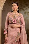 Buy_RICHA AHLUWALIA_Blush Organza, Satin, Mughal Floral Thread And Zardozi Saree Set 