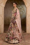 RICHA AHLUWALIA_Pink Chanderi , Organza Embroidery, Stones, Mughal Floral Lehenga Set _Online_at_Aza_Fashions