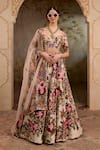 Buy_RICHA AHLUWALIA_Pink Chanderi , Organza Embroidery, Stones, Mughal Floral Lehenga Set _at_Aza_Fashions