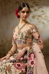 Shop_RICHA AHLUWALIA_Pink Chanderi , Organza Embroidery, Stones, Mughal Floral Lehenga Set _Online_at_Aza_Fashions