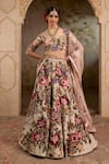 RICHA AHLUWALIA_Pink Chanderi , Organza Embroidery, Stones, Mughal Floral Lehenga Set _at_Aza_Fashions