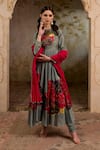 Buy_RICHA AHLUWALIA_Turquoise Chanderi , Cotton, Printed Anarkali With Dupatta And Churidar _at_Aza_Fashions