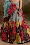 RICHA AHLUWALIA_Multi Color Chanderi , Organza Sequins, Floral Zardozi Lehenga Set _Online_at_Aza_Fashions