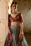 Shop_RICHA AHLUWALIA_Multi Color Chanderi , Organza Sequins, Floral Zardozi Lehenga Set _Online_at_Aza_Fashions