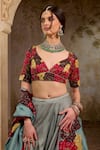 RICHA AHLUWALIA_Multi Color Chanderi , Organza Sequins, Floral Zardozi Lehenga Set _at_Aza_Fashions