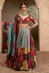Buy_RICHA AHLUWALIA_Multi Color Chanderi , Organza Sequins, Floral Zardozi Lehenga Set _at_Aza_Fashions