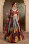 Shop_RICHA AHLUWALIA_Multi Color Chanderi , Organza Sequins, Floral Zardozi Lehenga Set 