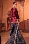 Shop_RICHA AHLUWALIA_Maroon Velvet, Silk, Organza Embroidery, Zari V-neck Dabka Pitta Kurta Set _Online_at_Aza_Fashions