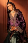 RICHA AHLUWALIA_Purple Velvet, Organza Embroidery, Sequins, Zari, Gota Patti Dori Kurta Set _at_Aza_Fashions