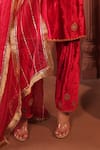 RICHA AHLUWALIA_Red Velvet, , Organza Embroidery, Hand Kurta Palazzo And Dupatta _Online_at_Aza_Fashions