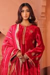 Buy_RICHA AHLUWALIA_Red Velvet, , Organza Embroidery, Hand Kurta Palazzo And Dupatta _Online_at_Aza_Fashions