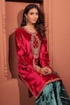 Shop_RICHA AHLUWALIA_Pink Velvet Embroidery, Sequins, Gota Patti, Zari Round Dori Zardozi Kurta Set _Online_at_Aza_Fashions