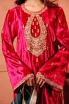 RICHA AHLUWALIA_Pink Velvet Embroidery, Sequins, Gota Patti, Zari Round Dori Zardozi Kurta Set _at_Aza_Fashions