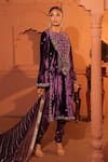 Buy_RICHA AHLUWALIA_Purple Velvet, Silk, Cotton, Organza Embroidery, Zari, Dori And Zardozi Kurta Set _at_Aza_Fashions