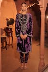 Buy_RICHA AHLUWALIA_Purple Velvet, Silk, Cotton, Organza Embroidery, Zari, Dori And Zardozi Kurta Set _Online_at_Aza_Fashions