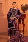 Shop_RICHA AHLUWALIA_Purple Velvet, Silk, Cotton, Organza Embroidery, Zari, Dori And Zardozi Kurta Set _Online_at_Aza_Fashions