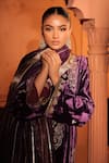 RICHA AHLUWALIA_Purple Velvet, Silk, Cotton, Organza Embroidery, Zari, Dori And Zardozi Kurta Set _at_Aza_Fashions