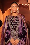 Buy_RICHA AHLUWALIA_Purple Velvet, Silk, Cotton, Organza Embroidery, Zari, Dori And Zardozi Kurta Set 