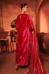 Shop_RICHA AHLUWALIA_Red Velvet, Silk, Cotton Embroidery, Zari, Gota Patti Golden Dori Suit Set _at_Aza_Fashions