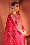 RICHA AHLUWALIA_Red Velvet, Silk, Cotton Embroidery, Zari, Gota Patti Golden Dori Suit Set _at_Aza_Fashions