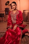 Buy_RICHA AHLUWALIA_Red Velvet, Silk, Cotton Embroidery, Zari, Gota Patti Golden Dori Suit Set 
