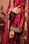 Shop_RICHA AHLUWALIA_Maroon Velvet, Silk, Cotton, Organza Embroidery, Sequins, Zari, Dori Kurta Set _Online_at_Aza_Fashions