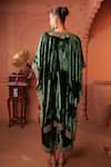 Shop_RICHA AHLUWALIA_Emerald Green Velvet, Silk Embroidery, Sequins, Zari Round Kaftan With Palazzo _at_Aza_Fashions