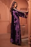 RICHA AHLUWALIA_Purple Silk, Velvet Embroidery, Sequins V-neck Kaftan _Online_at_Aza_Fashions