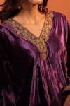 Shop_RICHA AHLUWALIA_Purple Silk, Velvet Embroidery, Sequins V-neck Kaftan _Online_at_Aza_Fashions