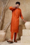 Buy_Darshika Menswear_Orange Embroidery Pintuck Kurta Set _at_Aza_Fashions