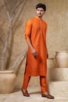Shop_Darshika Menswear_Orange Embroidery Pintuck Kurta Set _Online_at_Aza_Fashions