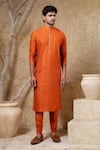 Buy_Darshika Menswear_Orange Embroidery Pintuck Kurta Set 