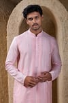 Buy_Darshika Menswear_Pink Cotton, Silk Beads Pintuck Kurta Set _Online_at_Aza_Fashions
