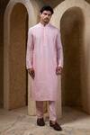 Shop_Darshika Menswear_Pink Cotton, Silk Beads Pintuck Kurta Set _Online_at_Aza_Fashions