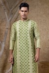 Darshika Menswear_Green Viscose, Silk Embroidery Kurta Set _Online_at_Aza_Fashions