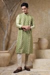 Buy_Darshika Menswear_Green Viscose, Silk Embroidery Kurta Set _at_Aza_Fashions