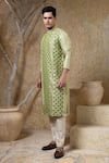 Buy_Darshika Menswear_Green Viscose, Silk Embroidery Kurta Set _Online_at_Aza_Fashions