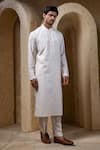 Darshika Menswear_Ivory Cotton, Silk Box Pintuck Kurta Set _Online_at_Aza_Fashions