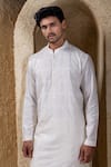 Buy_Darshika Menswear_Ivory Cotton, Silk Box Pintuck Kurta Set _Online_at_Aza_Fashions