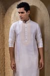 Darshika Menswear_Ivory Silk Embroidery Hand Kurta Set _Online_at_Aza_Fashions